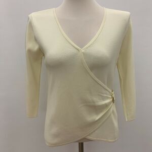 Joseph A Women's Knit Top Medium Ivory Cream Faux Wrap NWT